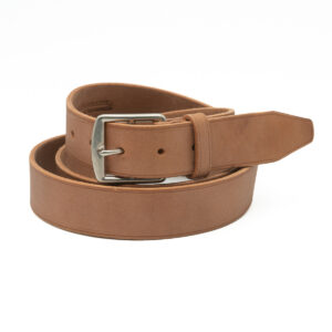 Ceinture artisanale en cuir à tannage végétal, boucle étrivière-laiton nickelé mat, 35 mm, cousu main, sur mesure-Vallée-Sellier