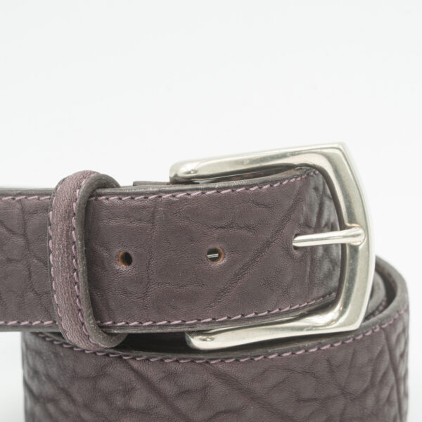 Ceinture artisanale en cuir de Taureau 40 mm, boucle laiton nickelé mat, Vallée-Sellier