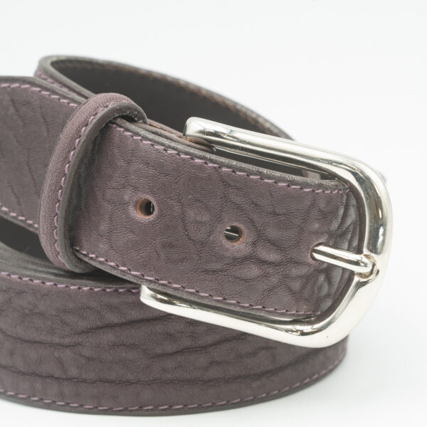 Ceinture artisanale en cuir de Taureau 40 mm, boucle laiton nickelé brillant, Vallée-Sellier