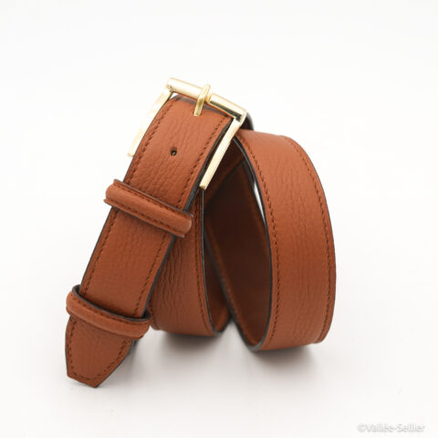 Ceinture doublée marron 30 mm, boucle Poursin en laiton massif.