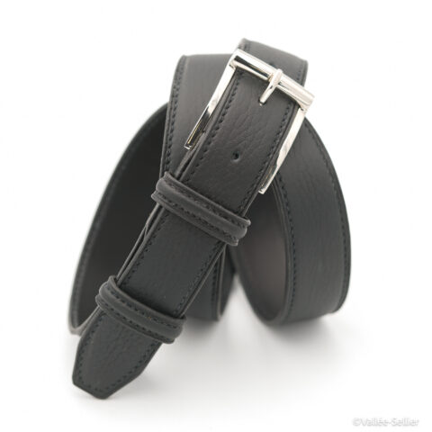 Ceinture doublée noire 30 mm, boucle Poursin laiton nickelé.