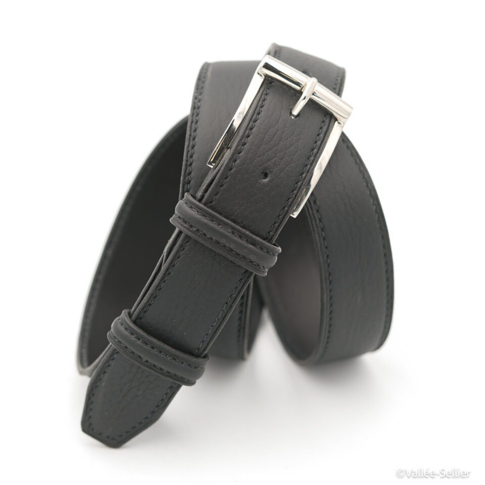 Ceinture doublée noire 30 mm, boucle Poursin laiton nickelé.