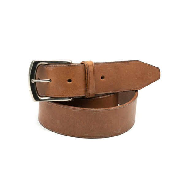 Ceinture artisanale en cuir à tannage végétal, boucle laiton nickelé, 40 mm, cousue main-Vallée-Sellier