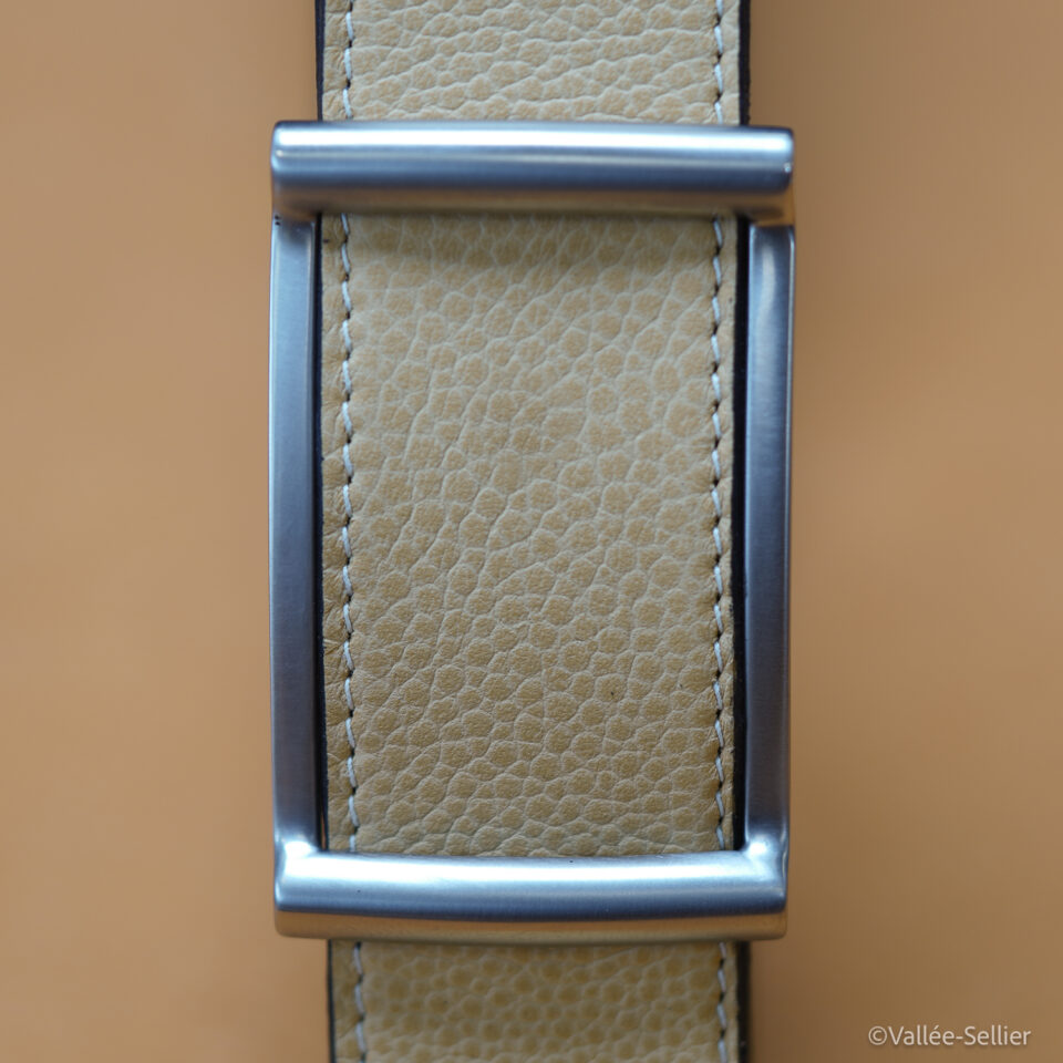 Ceinture réversible 35 mm, boucle Poursin laiton nickelé satiné.
