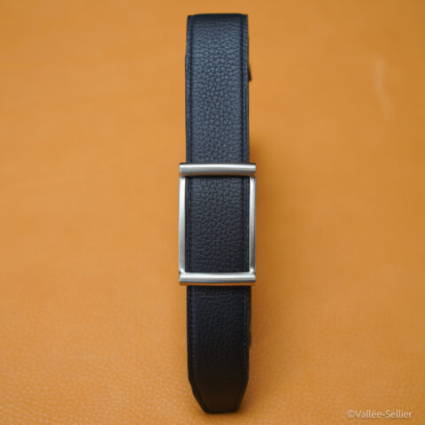 Ceinture réversible 35 mm, boucle Poursin laiton nickelé satiné.