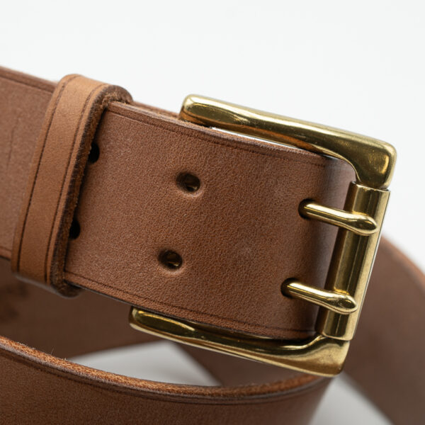 Ceinturon militaire en cuir à tannage végétal, boucle laiton massif, 40 mm, double ardillon, cousue main, sur mesure-Vallée-Sellier