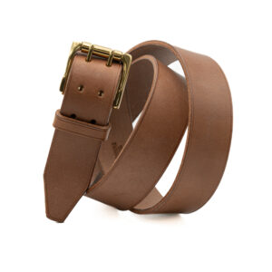 Ceinturon militaire artisanal en cuir à tannage végétal, boucle laiton massif, 40 mm, double ardillon, cousue main, sur mesure-Vallée-Sellier